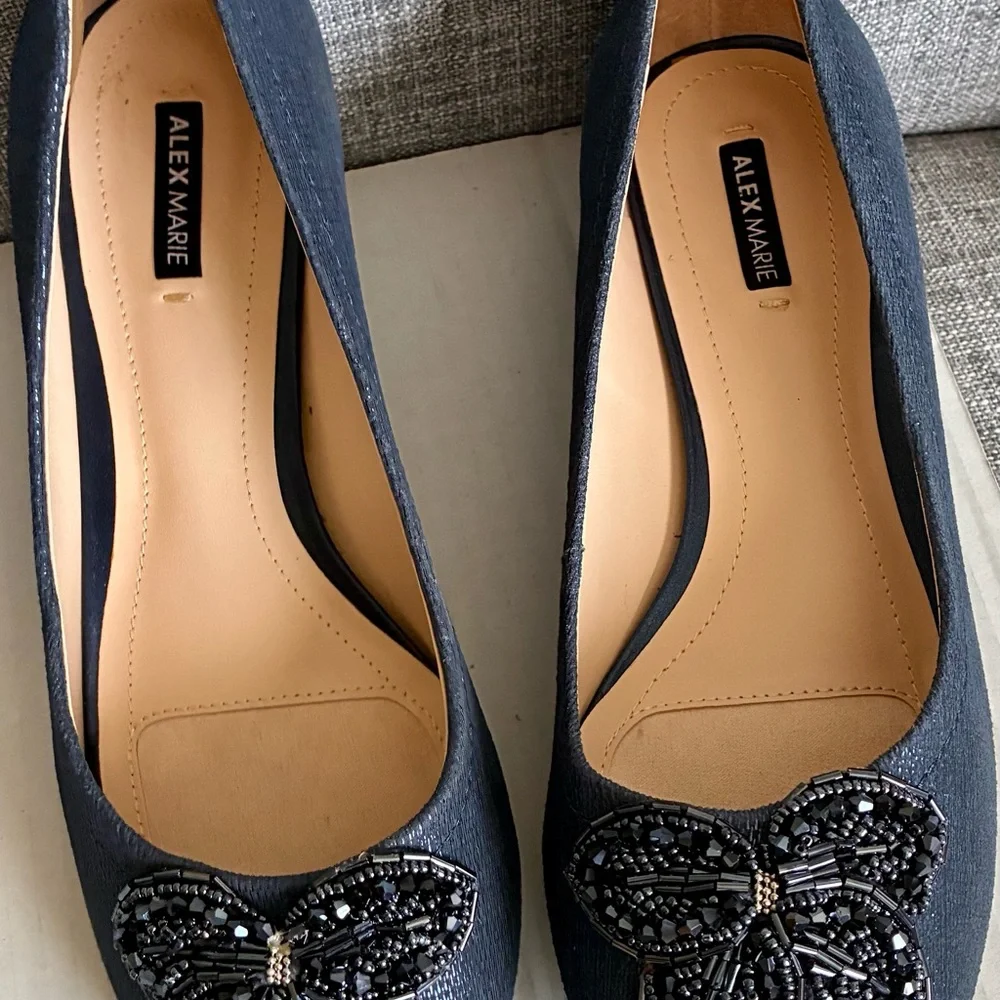 Alex Marie Black Women's Beaded Butterfly Flats